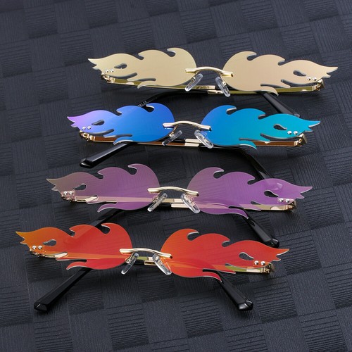 HOT 2019 Fashion Luxury Fire Flame Sunglasses Women Men Rimless Wave Sun Glasses