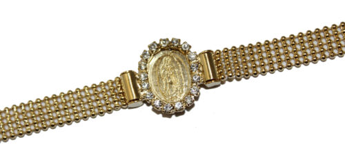 Virgen de Guadalupe Medal Bracelet 18K Gold Plated Bracelet 7.5 inch 