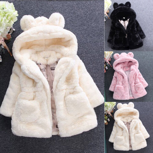 Winter Infant Baby Kids Girl Princess Coat Fleece Jacket Tops Fur Hooded Outwear