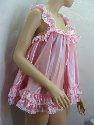 ADULT sissy satin babydoll negligee nighty dress fancydress maid cosplay CD TV