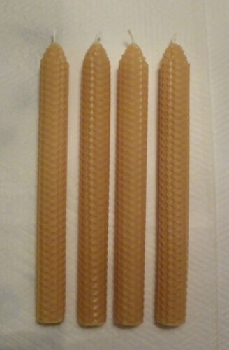 SET HAND-ROLLED ALL-NATURAL NEW 4 BEESWAX CANDLES 4 TAPERS Free Shipping