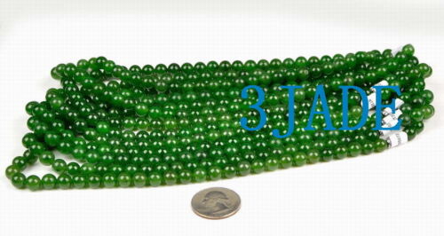 17 3/4" A Grade Natural Green Nephrite Jade Beads Necklace w/ Certificate 