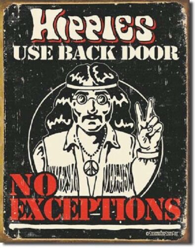 Hippies Use Back Door Schonberg Peace 60&#039;s Retro Wall Art Decor Metal Tin Sign