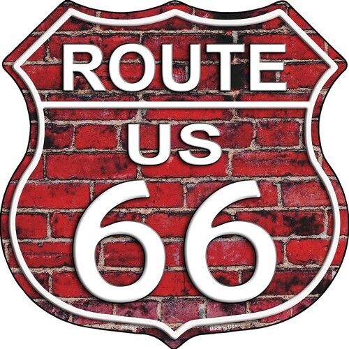 Route 66 Red Brick Wall 11" Highway Shield Metal Sign Novelty Retro Home Decor 