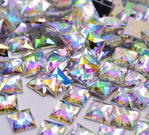 100 X Cuadrado De Acrílico Transparente Coser AB Diamante Cristal joyas Rhinestone 10mm #6