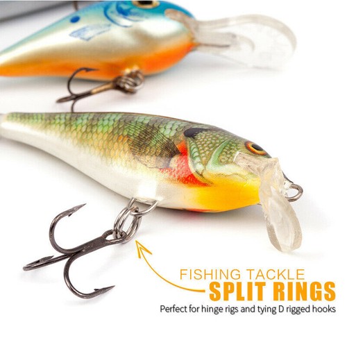100X Fishing Solid Stainless Steel Snap Split Ring Lure Tackle Connector Kit K