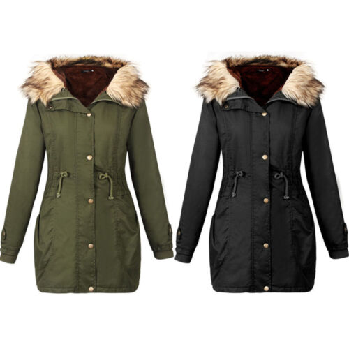 Womens Ladies Winter Coat Quilted Puffer Fur Collar Hoody Jacket Parka Outwears 