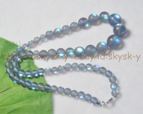 Flash 6-12mm Gray Gleamy Rainbow Moonstone Round Gems Beads Necklaces 18" AA 