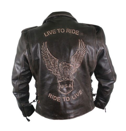 Premium weiches Retro braun mit Eagle Leder Jacke USA LIVE TO RIDE