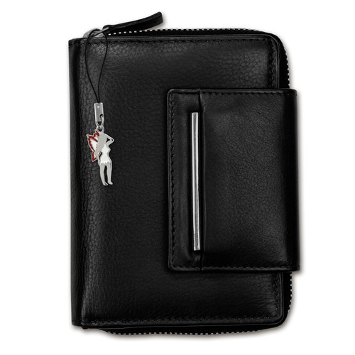 Portmonnaie Hochformat schwarz Leder Damen Geldbörse Brieftasche OPD716S
