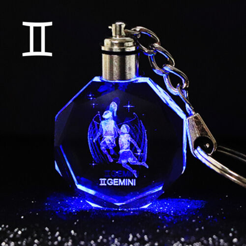 Crystal Zodiac Sign 12 Constellation Key Chain 3D Star Sign Women/'s Accessories