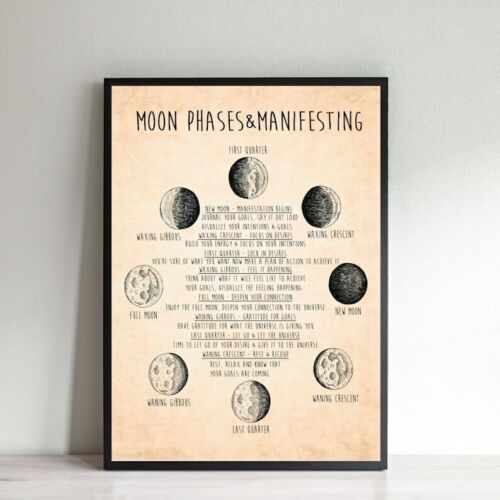 Witchery Vertical Poster Gift Art Print Moon Phases /& manifesting Witch poster