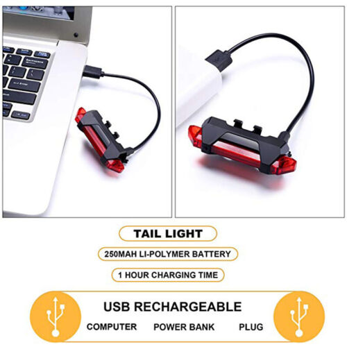 LED Bike Tail Light USB Rechargeable Bicycle Rear Warning Lamp Night Signal Lamp