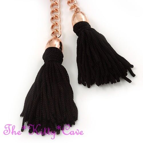Black Glass /& Tassel Statement Brooch Pin Victorian Deco Style Long Gold Plated