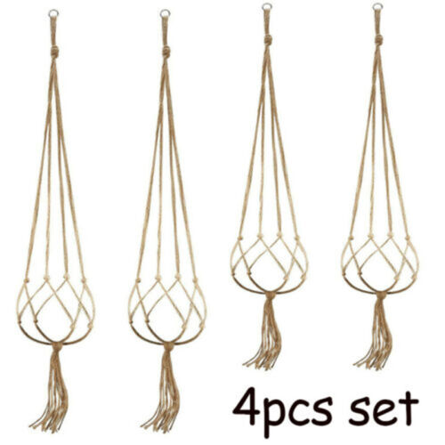 4PCS Jute Rope Plant Holders Hanging Basket Flower Pot Hangers 2 Large /& 2 Small
