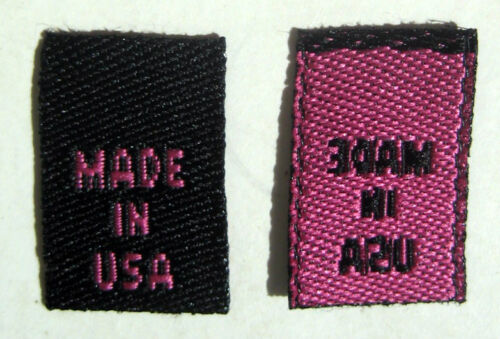 MADE IN USA 1000 pcs WOVEN CLOTHING LABELS CARE LABEL BLACK WITH HOT PINK 
