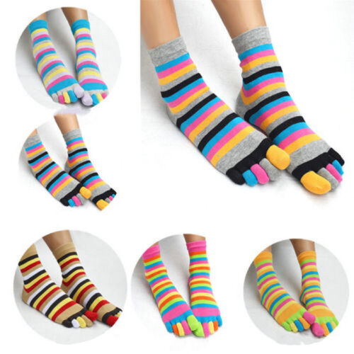 New Unisex Women Men Striped Toe Socks Five Finger Ankle Socks Warm Fashion 