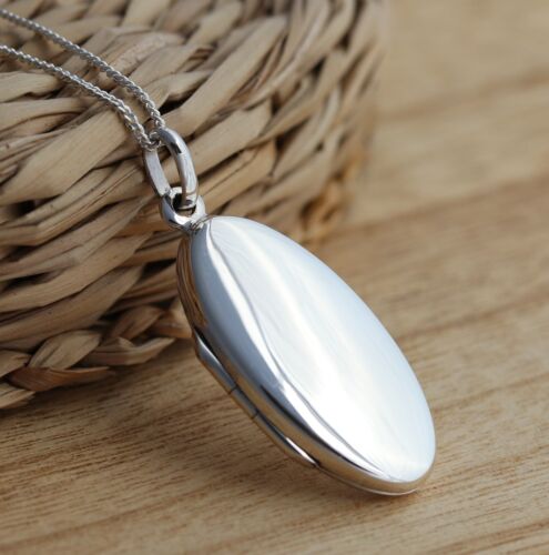 Solid 925 Sterling Silver Oval Photo Picture Locket Plain Pendant Jewellery