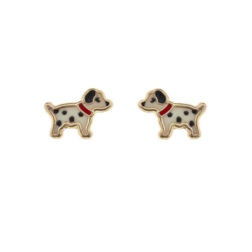 9ct Yellow Gold enamel Dalmation puppy dog Andralok stud earrings Gift box