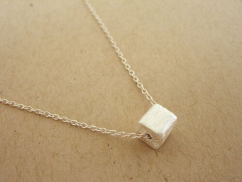Box on .925 Sterling Chain Necklace U&C Sundance Brushed Solid Silver Cube 