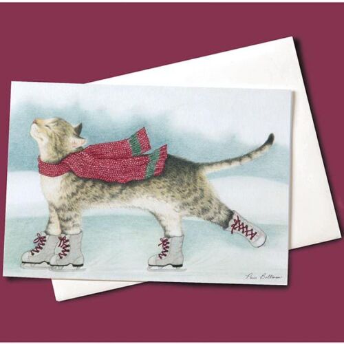Paris Bottman WINTER BLISS Cat Skating Holiday Christmas 5x7/" Greeting Card