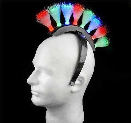 WITH BATTERIES WHOLESALE LOT OF 12 MULTI-COLOR FIBER OPTIC MOHAWK HEADBANDS