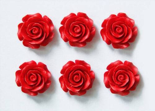 5pcs 15~28mm Red Rose Flower Vermilion Carved Lacquerware Spacer Loose Beads