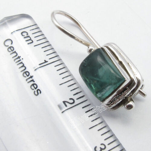 .925 Solid Silver Rare GREEN APATITE Fix Hook Earrings 1" BIRTHDAY PRESENT 