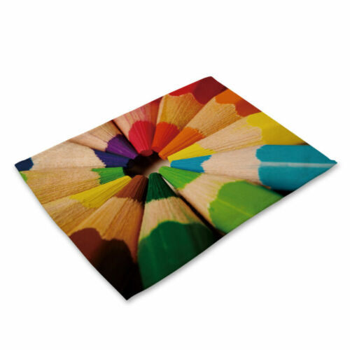Colorful Pencil Printing Cotton Linen Placemat Dining Table Mat Home Kitchen 