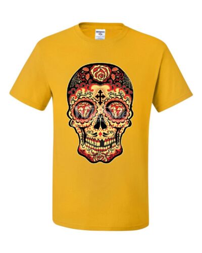 Day of The Dead Sugar Skull T-Shirt Gold Calavera Dia de Muertos Tee Shirt