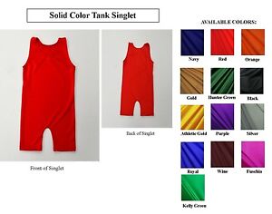 YOUTH SOLID COLOR SPANDEX TANK STYLE WRESTLING SINGLET SZ 4,6,8,10,12 NWOT