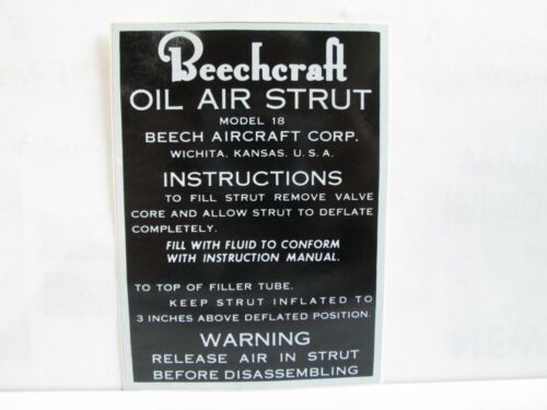 Beechcraft Oil Air Strut Decal PN 404-180023 for Tail Wheel Shock Strut Beech 18 