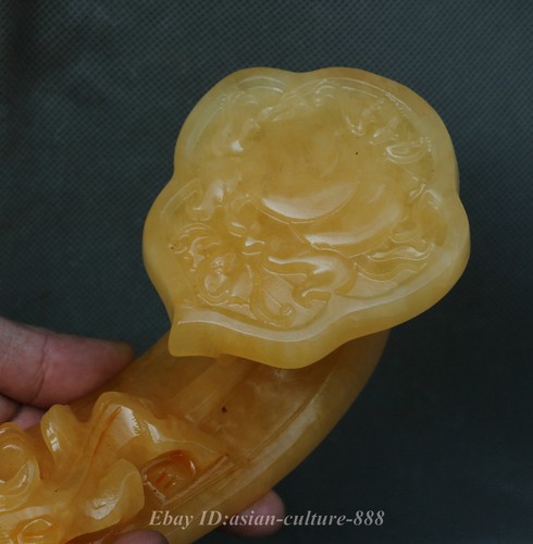 14/" Natural China Yellow Jade Carved Fengshui Pixiu Beast Auspicious Ruyi Statue