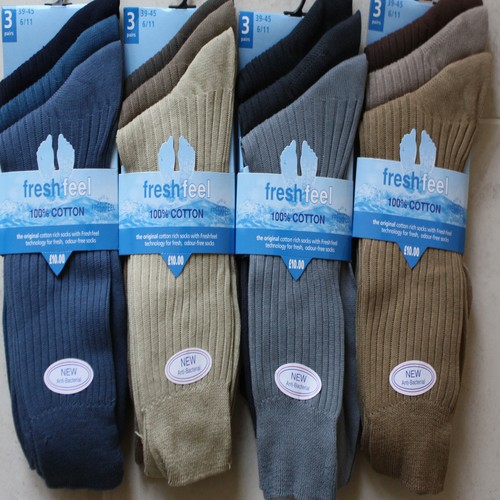 12 pairs 100/% pure cotton mens socks size 6-11 FRESH FEEL new coloured
