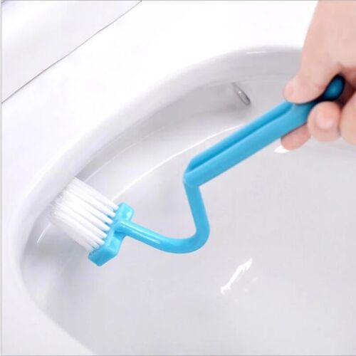 S Type Curved Plastic Toilet Cleaning Brush Corner Handle Rim Cleaner Bent Tool+ 
