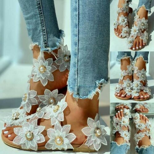 Details about  &nbsp;Women&#039;s Flower Open Toe Slip On Sandals Ladies Summer Beach Casual Sandles Shoes