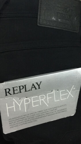 Replay Homme Anbass HyperFlex 5 Pocket Jean En Noir
