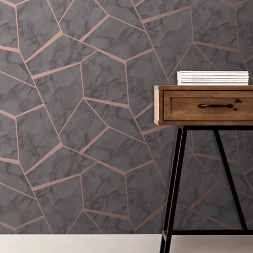 Fine Decor Marblesque Fractal Geometric Wallpaper Charcoal Metallic FD42266