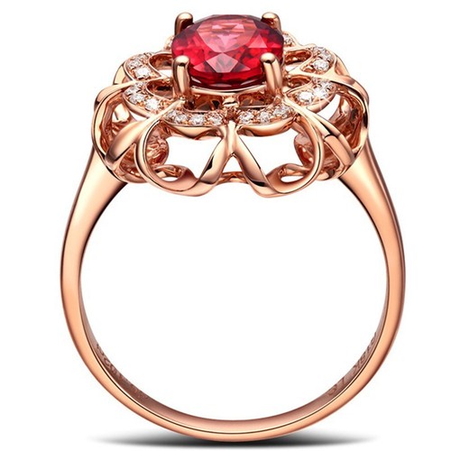 Wedding 18k Rose Gold Plated Red Color Rhinestone Ring Elegant Crystal Jewelry