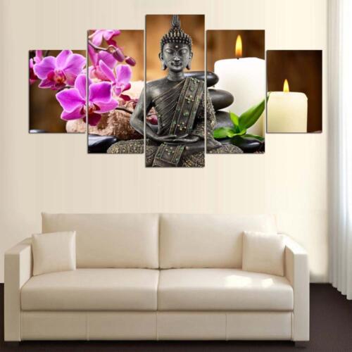 Buddha Painting 5 Panel Canvas Print Wall Art Poster 