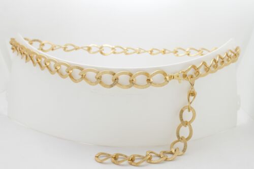 Women Fashion Belt Chunky Gold Metal Thick Chain Link Hip High Waist Plus M L XL