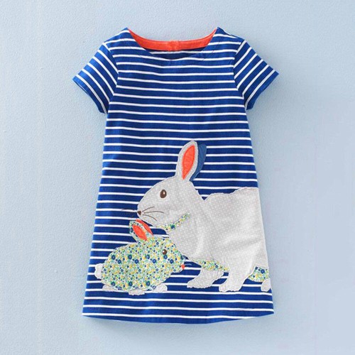 Girls Toddler Kids Baby Easter Cartoon Bunny Clothes Stripe Sundress Party Dress