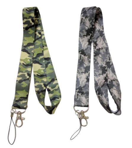 Green/Gray Camo Camouflage Lanyard ID Badge Holder Safety Clip Keychain Keyring 