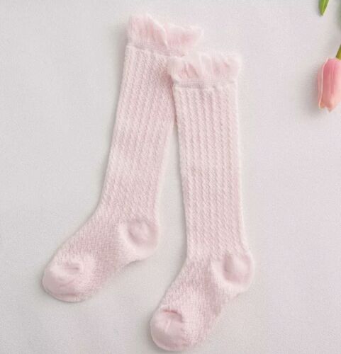 Spanish lace ribbed baby boy girl unisex over knee high socks 0-3 blue grey pink 