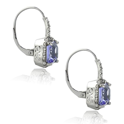925 Silver 4.7ct Amethyst /& CZ Square Halo Leverback Earrings