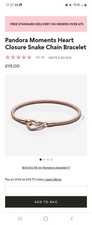 Pandora genuine rose gold moments heart closure snake chain bracelet 19cm New