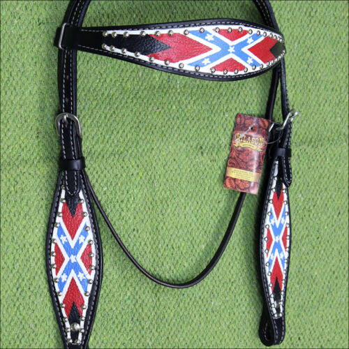 Western Horse Headstall Tack Bridle American Leather Black Silver Studs U-1-HS