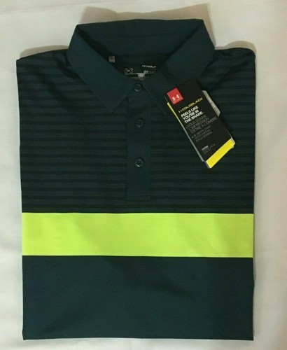 NWT UNDER ARMOUR MEN/'S COLD BLACK LOOSE FIT STRIPES POLO SHIRT-GREEN-XLARGE