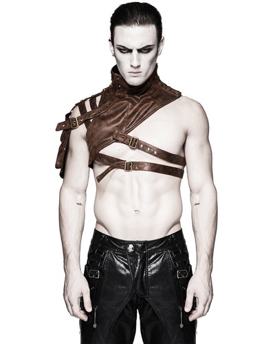 Punk Rave Mens Shoulder Armour Harness Brown Faux Leather Copper Goth Steampunk