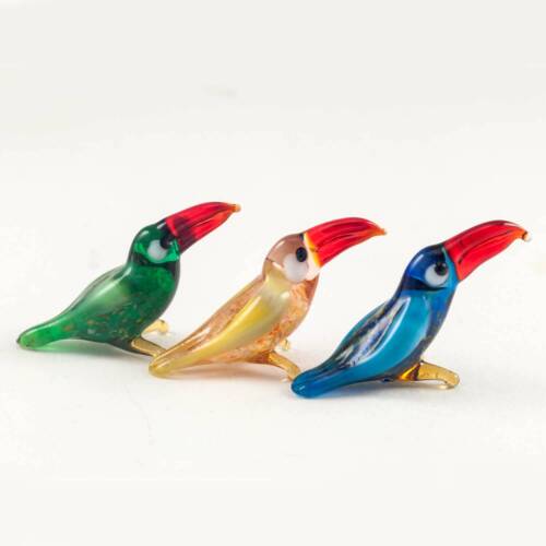 Tiny Mini Glass Toucan Birds Little Figurines Set of 3 pcs.